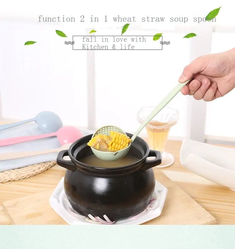 2 in 1 Soup Spoon Ladle, Long Handle Kitchen Strainer, Creative Multifunctional Soup Spoon & Colander, Wheat Kitchen Straw Soup Slotted Spoon, Plastic Spoon Filter Strainer, Household Kitchen Table wear Accessories 2 in 1 Soup Spoon Ladle, Long Handle Kitchen Strainer, Creative Multifunctional Soup Spoon & Colander, Wheat Kitchen Straw Soup Slotted Spoon, Plastic Spoon Filter Strainer, Household Kitchen Table wear Accessories